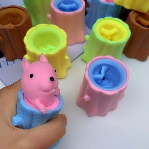 Tasse D'écureuil À Presser, Jouets Amusants Pour Enfants, Décompression Maléfique, Troncs D'arbre, Jouets Fidget, Mignons, Porte-Stylos Télescopiques Miniatures
