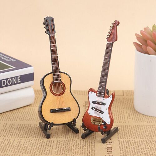 Guitare ?lectrique Miniature En Bois Avec Support, 1/6