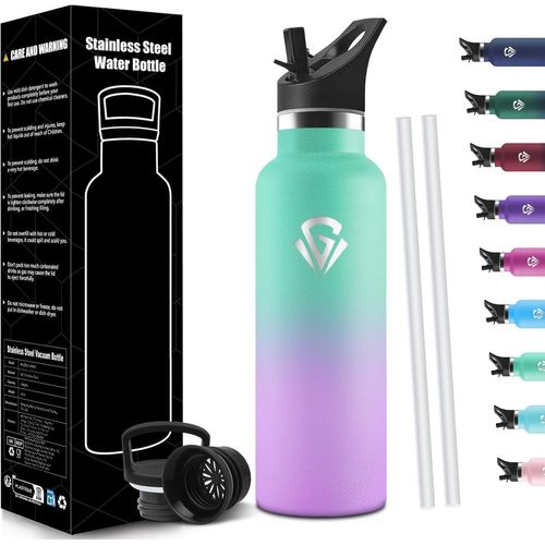 Jgd-Gourde Isotherme 750 Ml, Reutilizable Sin Bpa, Bouteille Isotherme, Aislamiento Al Vacío De Doble Pared, Gourde Avec Paille, Anti-Fuite, Water Bottle Para Adultos, Deporte, Oficina, Yoga