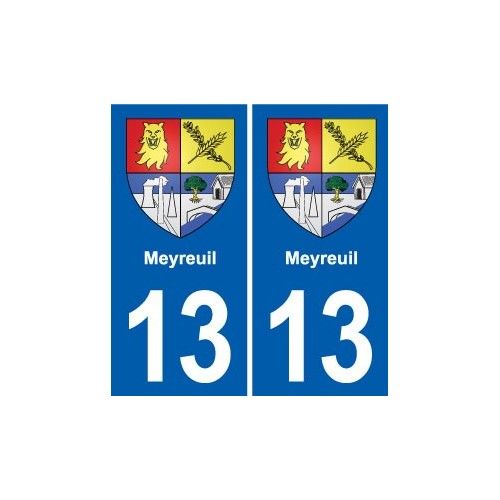13 Meyreuil Blason Ville Autocollant Plaque - Droits - Fond Bleu