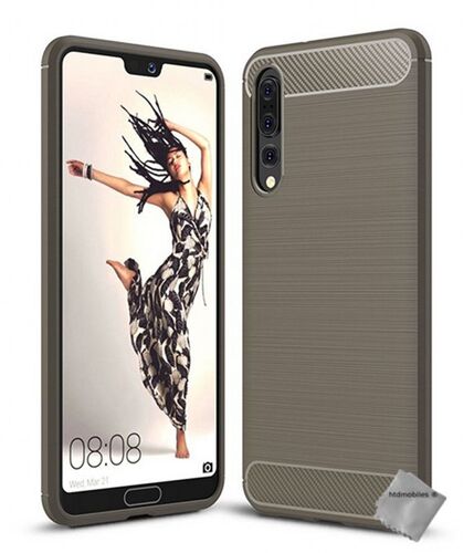 Housse etui coque silicone gel carbone pour Huawei P20 Pro + verre trempe - GRIS
