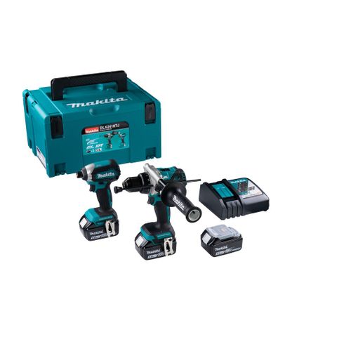 MAKITA DLX2418TJ 18V LI-ION Batterie Drillage de batterie / Machine à vis (DHP486) et tournevis de bataille (DTD153) Cangiset (batterie 3x 5,0h) dans Mbox