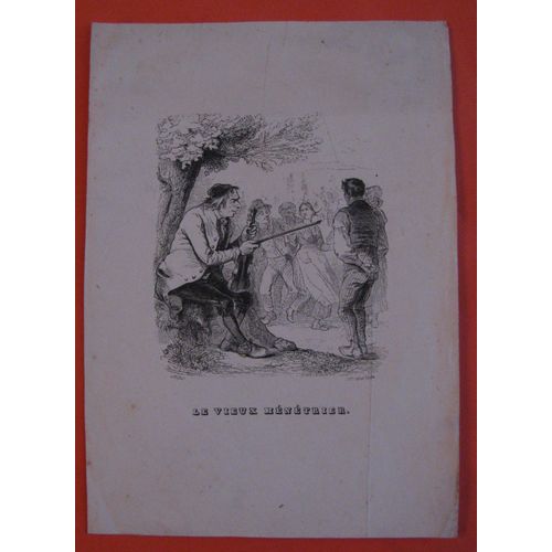 Gravure Ancienne Fin 19° Le Vieux Ménétrier