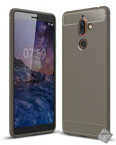Housse etui coque silicone gel carbone pour Nokia 7 Plus + film ecran - GRIS