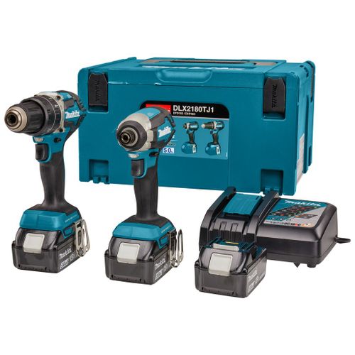 MAKITA DLX2180TJ1 18V LI-ION BATTERIE MACHINE / MACHINE DE VIS (DHP484) & BATTLE TOURNIVER (DTD153) Combiset (batterie 3x 5,0h) dans Mbox-Carbonlessless