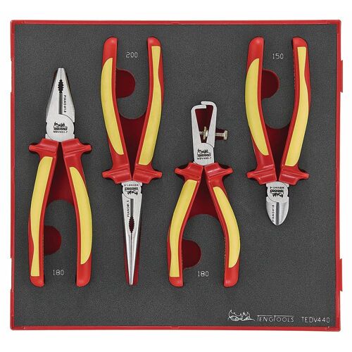 Jeu de pinces isolées 1000V Foam2 tray 4 pièces Teng Tools TEDV440-1