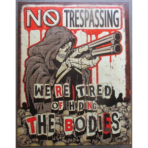 Plaque No Trepassing Squelette La Mort Affiche Déco Metal Pub 41x32cm