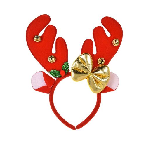 Serre-Tête Renne Noël Bois Polyester Cloches D'or