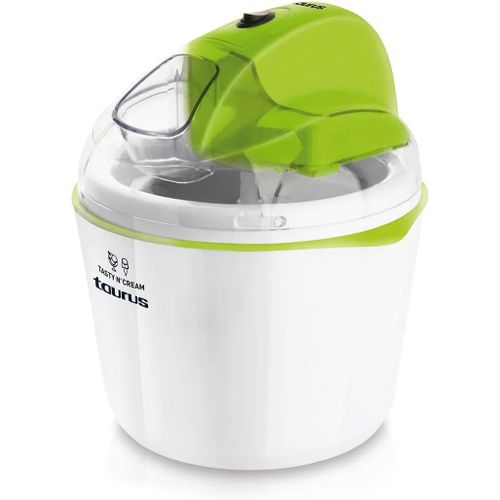 Hamiltion-Tasty'N'Cream-Sorbetière 12W, Capacité De 1,5L, Double Sens De Rotation, Livret De 8 Recettes, Pieds Anti-Dérapeants, Blanc Et Vert