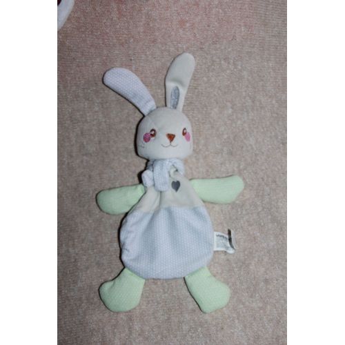 Doudou Vertbaudet Lapin Plat Vert Gris Coeur
