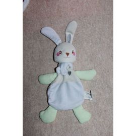 Doudou Vertbaudet Lapin Plat Vert Gris Coeur