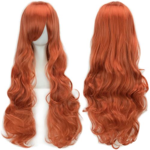 Tianyi-80cm Longue Perruque De Cosplay De Cheveux Naturels Bouclés Avec Une Frange Colorée Halloween Costume Party Perruques Pour Les Femmes (Parfumé Orange)