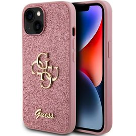 Coque Guess Glitter Logo 4g Métal Doré Iphone 15 Coloris Rose