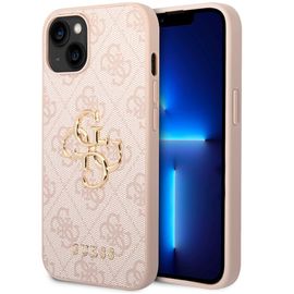 Coque Guess Logo 4g Métal Doré Iphone 15 Coloris Rose