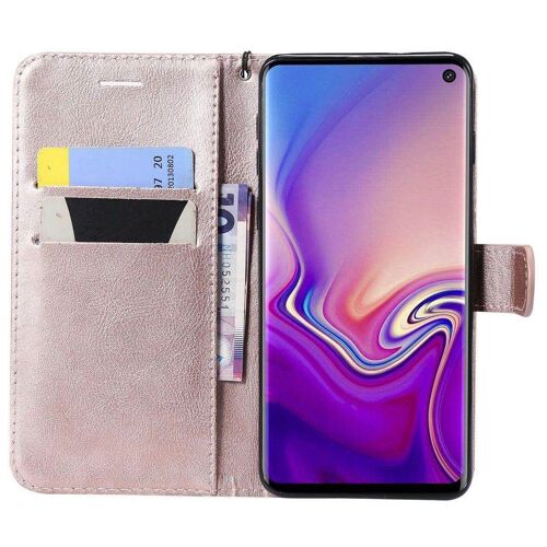 Saturcase Coque Pour Samsung Galaxy S10, Pu Cuir Magnétique Flip Portefeuille Support Porte-Carte Protecteur Housse Étui Avec Dragonne Pour Samsung Galaxy S10 (Or Rose)