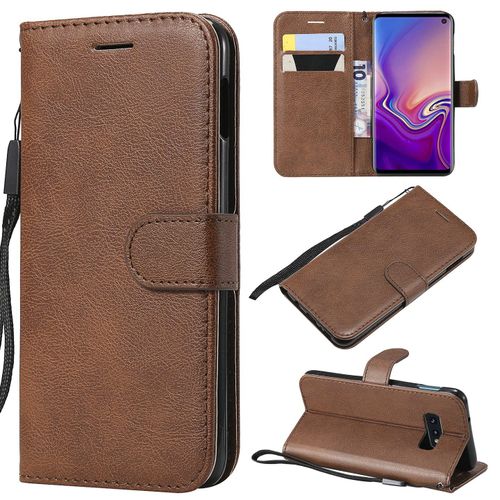 Saturcase Coque Pour Samsung Galaxy S10e, Pu Cuir Magnétique Flip Portefeuille Support Porte-Carte Protecteur Housse Étui Avec Dragonne Pour Samsung Galaxy S10e (Marron)