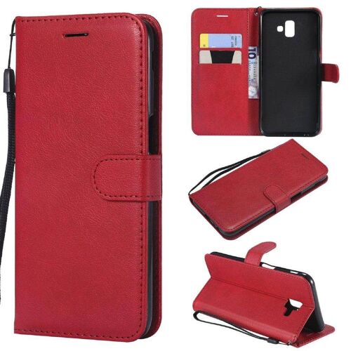 Samsung Galaxy J6 Plus 2018 Coque, Saturcase Pu Cuir Magnétique Flip Portefeuille Support Porte-Carte Protecteur Housse Étui Avec Dragonne Pour Samsung Galaxy J6 Plus 2018 (Rouge)
