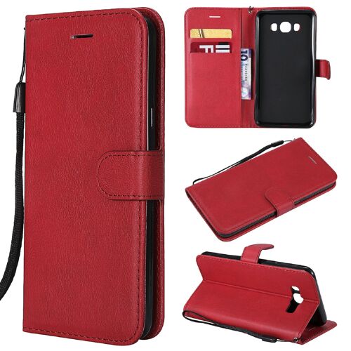 Saturcase Coque Pour Samsung Galaxy J7 2016, Pu Cuir Magnétique Flip Portefeuille Support Porte-Carte Protecteur Housse Étui Avec Dragonne Pour Samsung Galaxy J7 2016 (Rouge)