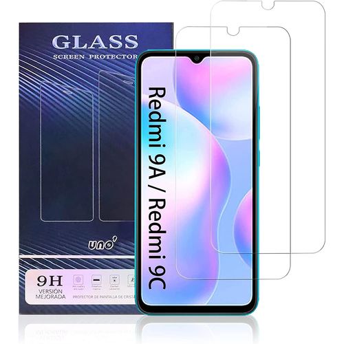 Uno' Protecteur D'écran En Verre Trempé 2 Unités Compatible Avec Xiaomi Redmi 9a, Xiaomi Redmi 9c, Verre Trempé Ultra Résistant Sans Bulles, 9h, Anti Rayures.
