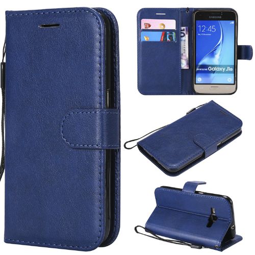 Saturcase Coque Pour Samsung Galaxy J1 2016, Pu Cuir Magnétique Flip Portefeuille Support Porte-Carte Protecteur Housse Étui Avec Dragonne Pour Samsung Galaxy J1 2016 (Bleu)