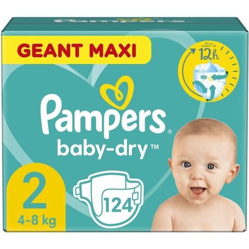 Couches Pampers Baby-Dry Taille 2 (4-8 Kg) - 124 Couches - Pack Geant Maxi