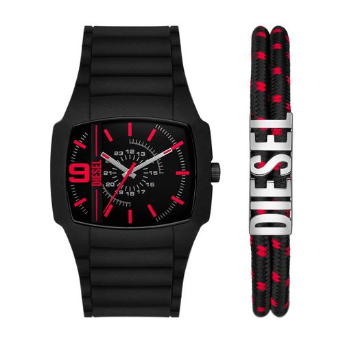 Coffret Homme Diesel Montre En Silicone Noir Etanche Et Bracelet