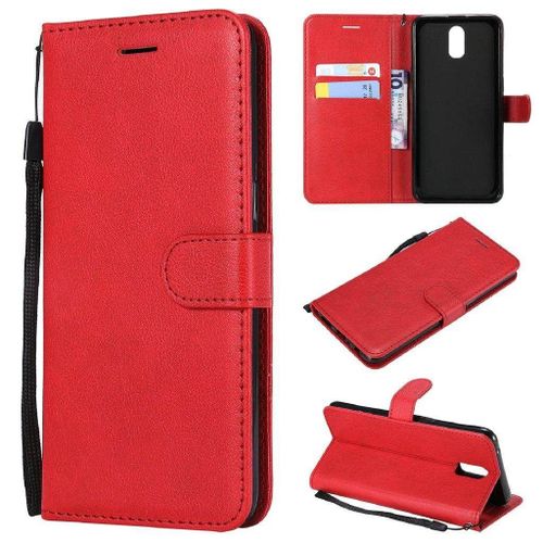 SATURCASE Coque pour OPPO R17, PU Cuir Magnétique Flip Portefeuille Support Porte-carte Protecteur Housse Étui avec Dragonne pour OPPO R17 (Rouge)