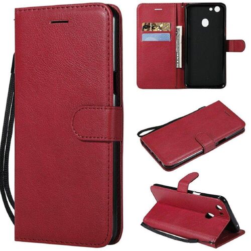 Saturcase Coque Pour Oppo F5, Pu Cuir Magnétique Flip Portefeuille Support Porte-Carte Protecteur Housse Étui Avec Dragonne Pour Oppo F5 (Rouge)