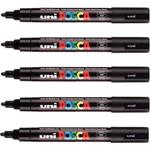 5 Marqueurs Posca Pc-5m Noir | Pointe Moyenne Conique