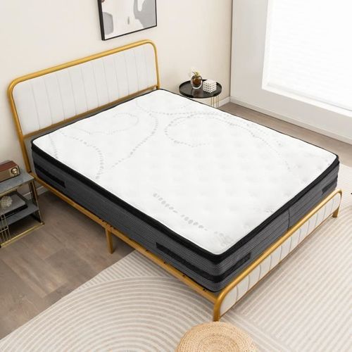 Costway Matelas 140x200 Cm De 32 Cm D?Épaisseur, Matelas Hybride Infusé De Gel Frais H2 Avec 7 Zones De Soutien, Mousse À Mémoire