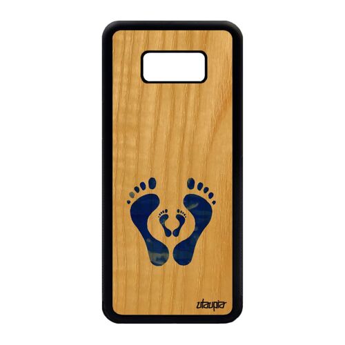 Coque Samsung Galaxy S8 Plus en vrai bois silicone pied bleu rigide noir dessin