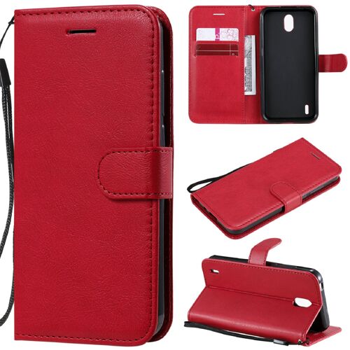 Saturcase Coque Pour Nokia 1.3, Pu Cuir Magnétique Flip Portefeuille Support Porte-Carte Protecteur Housse Étui Avec Dragonne Pour Nokia 1.3 (Rouge)