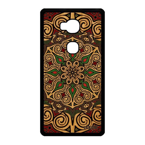 Coque Mandala Honor 5x En Bois Silicone Arc En Ciel Housse Rosace Indien Noir De