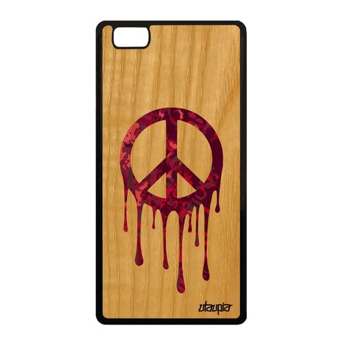 Coque Bois P8 Lite 2015 Silicone Peace And Love Case Graff Violet Bumper Huawei P8 Lite 2015