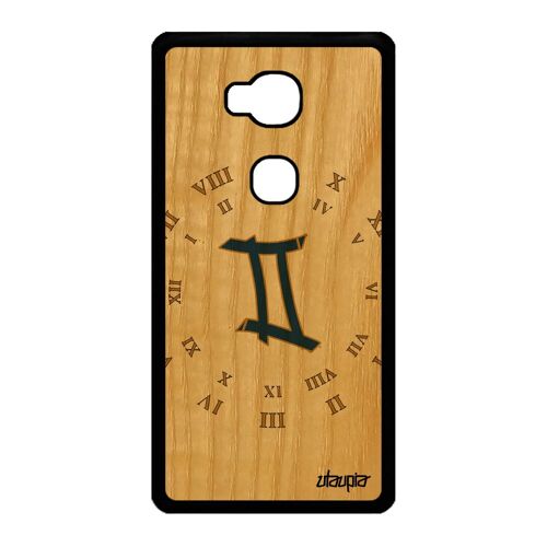 Coque Signe gemeaux Honor 5X en bois silicone horoscope case design horloge Bleu