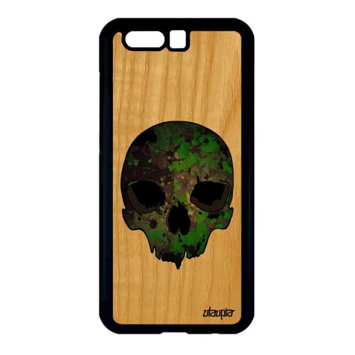 Coque Honor 9 En Vrai Bois Silicone Tete De Mort Homme Portable Camouflage Biker
