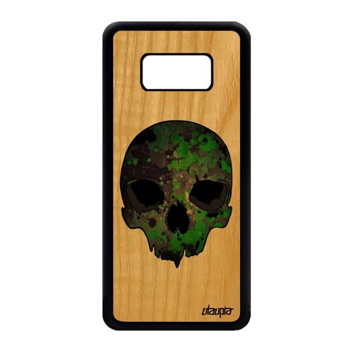 Coque silicone Samsung Galaxy S8 en bois tete de mort squelette housse army noir