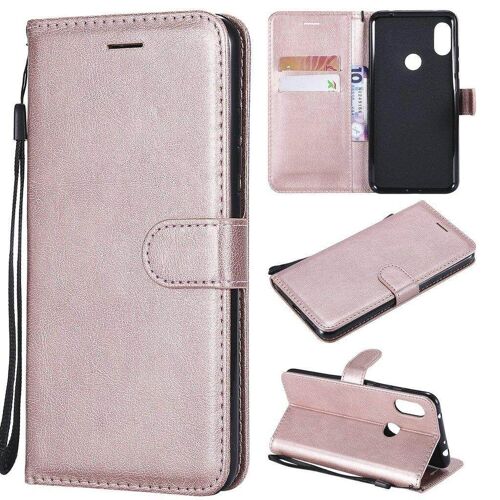 Saturcase Coque Pour Xiaomi Redmi Note 6 Pro, Pu Cuir Magnétique Flip Portefeuille Support Porte-Carte Protecteur Housse Étui Avec Dragonne Pour Xiaomi Redmi Note 6 Pro (Or Rose)
