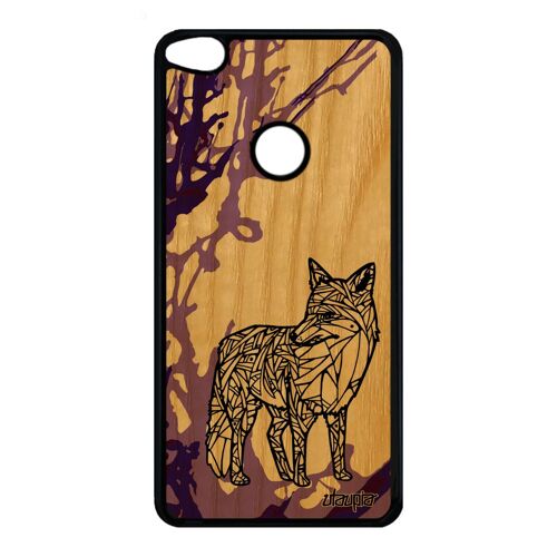 Coque bois silicone Huawei Honor 8 Lite renard animal azteque tribal noir frêne