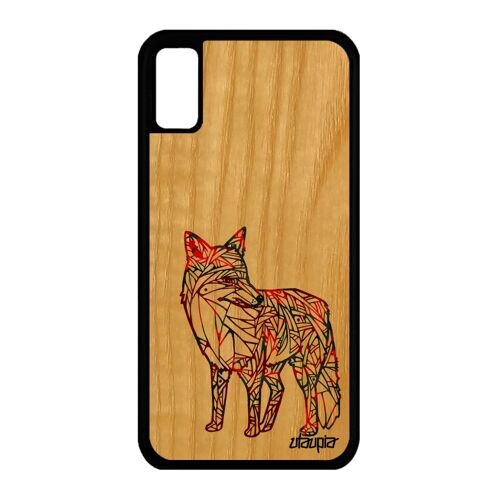 Coque en bois iPhone X silicone renard noir portable solide personnalisé