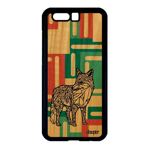 Coque Honor 9 Bois Silicone Renard Animaux Femme Personnalisé Geometrique Carré