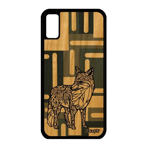 Coque bois pour iPhone X silicone renard noir geometrique Gris tribal de iPhone X