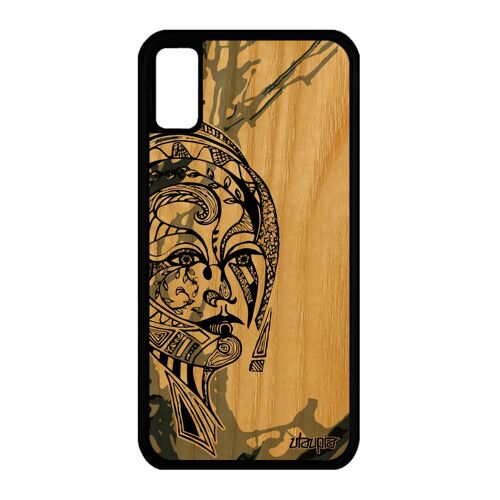 Coque silicone rigide iPhone X bois femme design Gris tatouage peinture de
