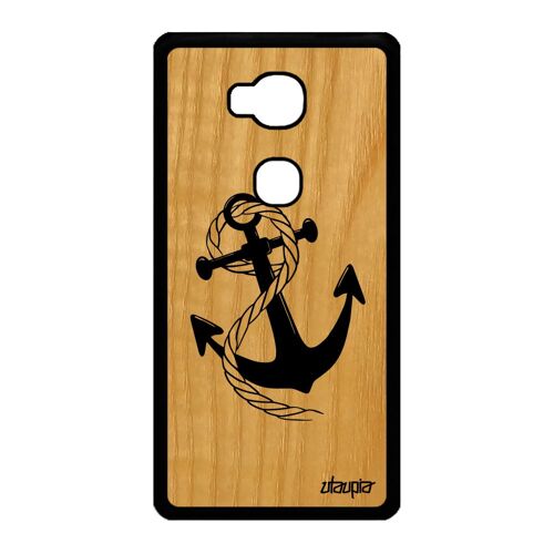 Coque Pour Honor 5x En Bois Silicone Ancre Corde Rayure Marine Telephone 4g Case