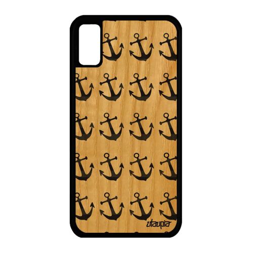 Coque Silicone Iphone X En Bois Ancre Rayure Symbole Marinière Tapisserie Iphone X