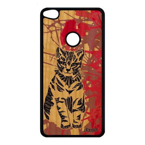 Coque Honor 8 Lite bois silicone chat personnalisé noir azteque fille de Huawei Honor 8 Lite