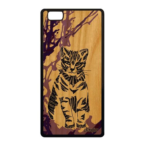 Coque Bois P8 Lite 2015 Silicone Chat Case Violet Ethnique Mignon Petit A Huawei P8 Lite 2015