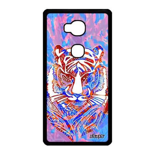 Coque tigre Honor 5X silicone plume sauvage ethnique couleur Bleu tattoo garcon