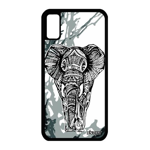 Coque pour iPhone X silicone elephant Gris zen femme tribal ethnique a