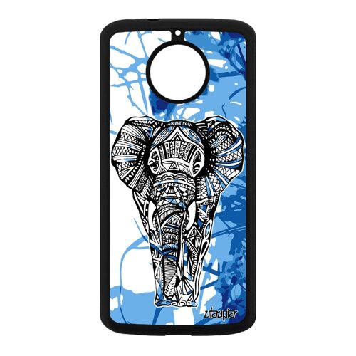 Coque Moto E4 Plus silicone elephant azteque Bleu fille animal dessin a Motorola Moto E4 Plus